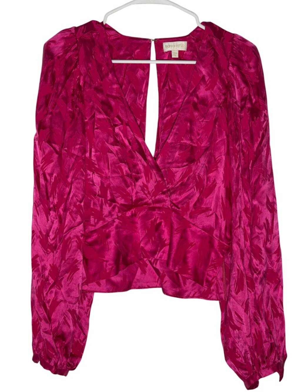 Ronny Kobo Eugenia Hot Pink Silk Blend Puff Sleeve Blouse Size Small